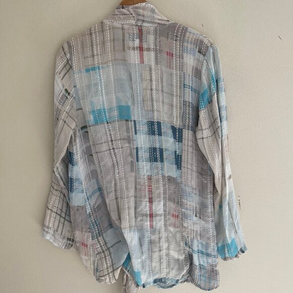 Biya Johnny Was White Stitched Silk Plaid Blouse: NWOT! SMALL (Fits like a Med.) - Picture 2 of 5